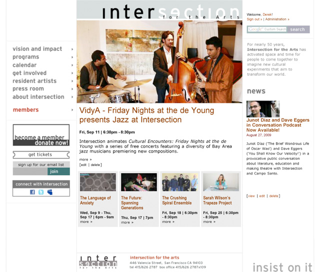 Intersection for the Arts home page